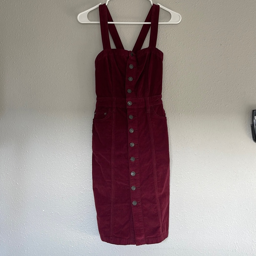 Free People Burgundy Corduroy Overall Dress